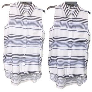 BeachLunchlounge Women Hi Low White Black Sleeveless Stripe Collar Top SZ XS/TP